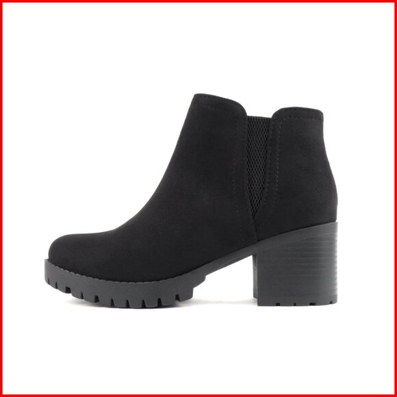 Lug Sole Ankle Boots with Side Zipper Platform Heel Winter Chelsea Booties